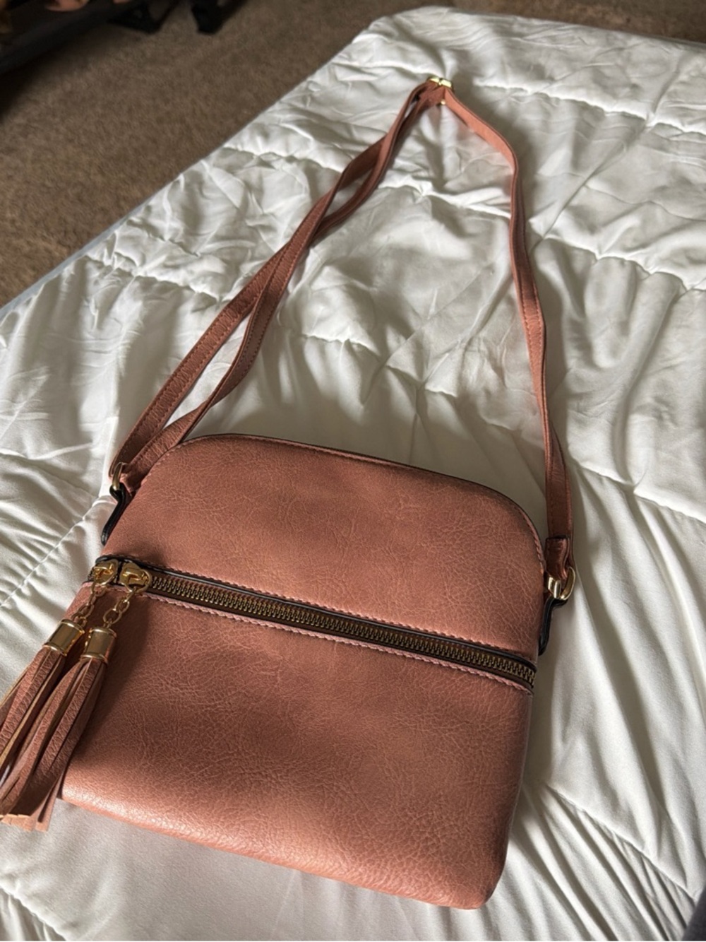 Women's Crossbody Bag in Dusty Rose with Tassel